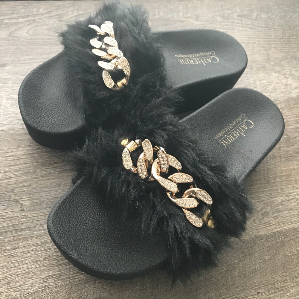 Catherine Malandrino fur chain slides